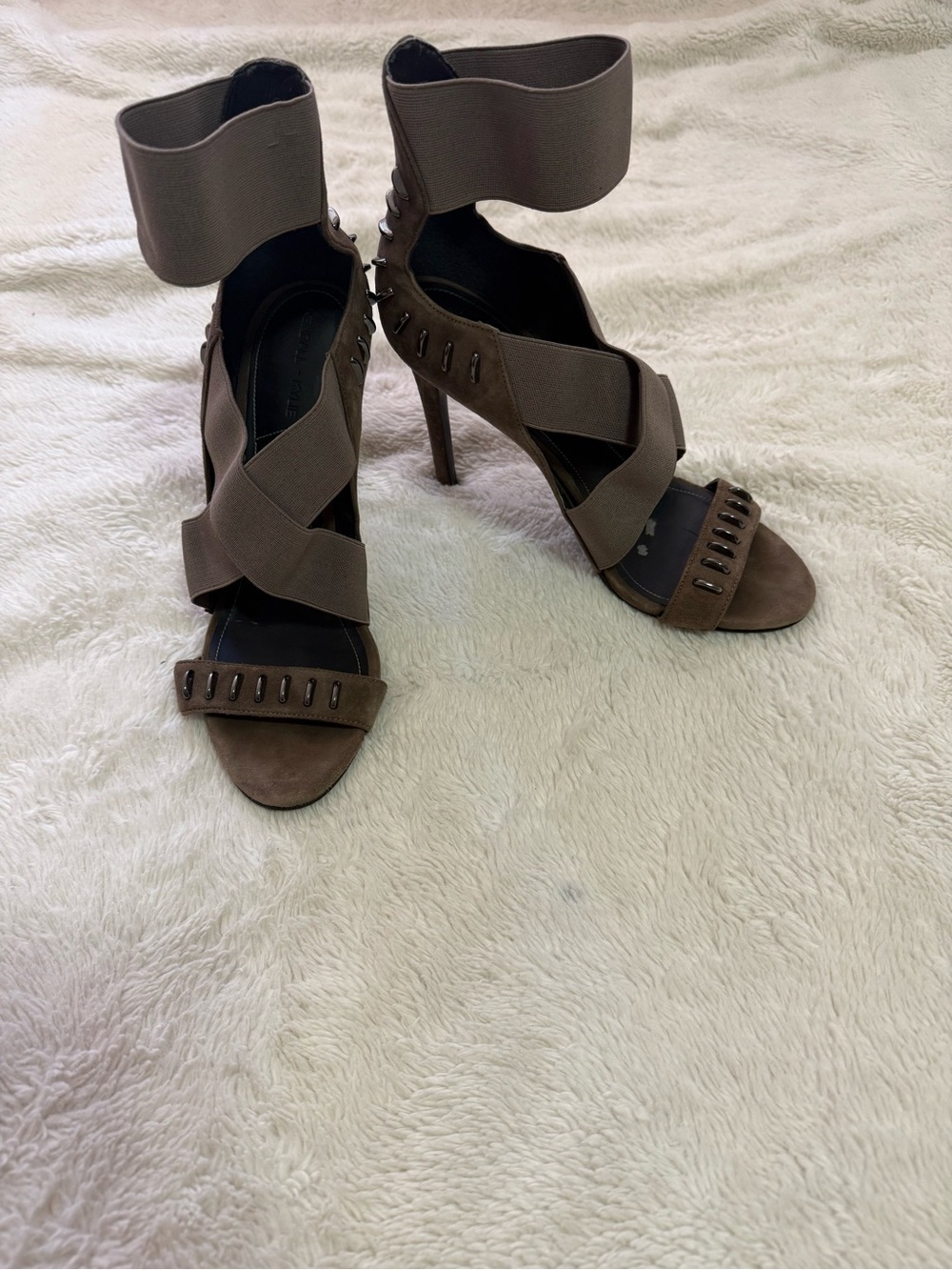Kendall & Kylie Taupe Brown Strappy Ankle-Cuff High Heels